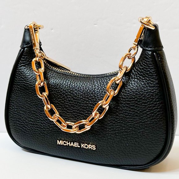 Michael Kors CORA MINI Zip Pouchette Shoulder Crossbody Leather Bag Black - Picture 4 of 14